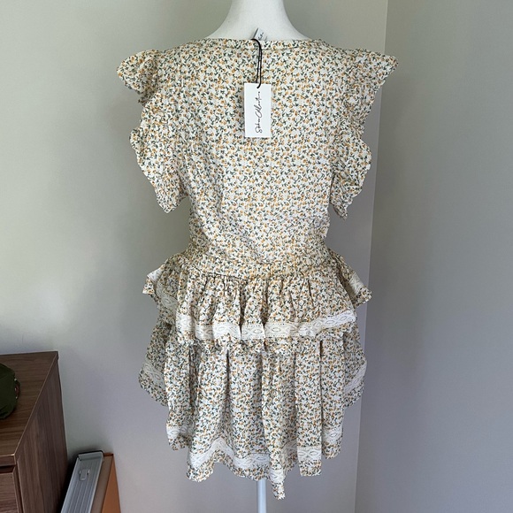 NWT Sokie Collective Mini Flicker Yellow and Green Floral Dress Size: Small - Picture 4 of 8